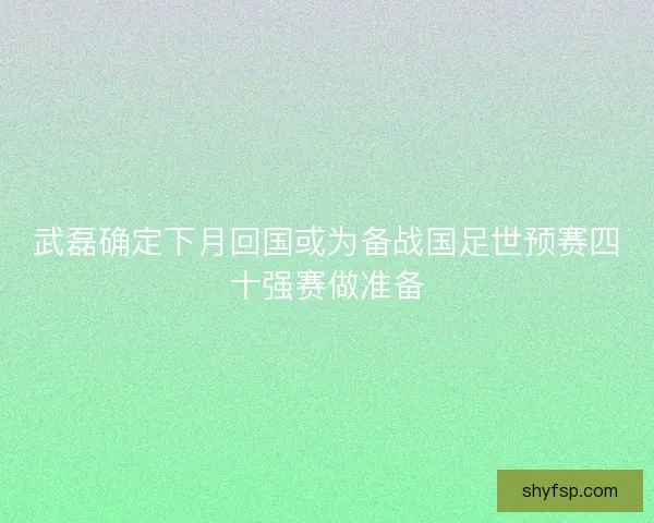 武磊确定下月回国或为备战国足世预赛四十强赛做准备