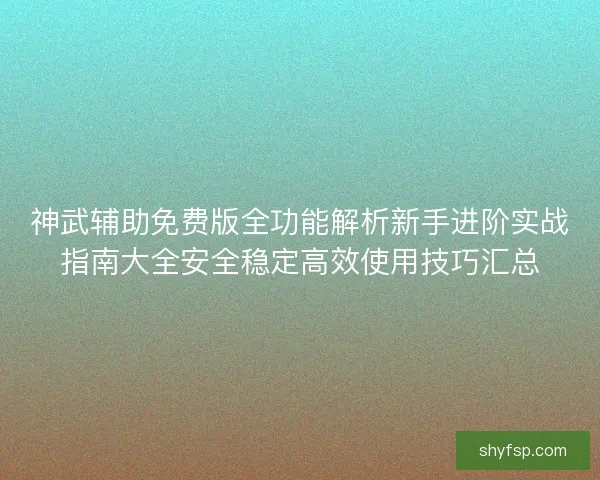神武辅助免费版全功能解析新手进阶实战指南大全安全稳定高效使用技巧汇总